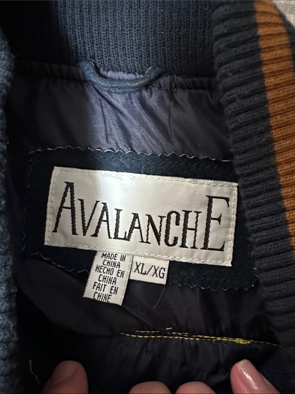 Avalanche men’s vintage varsity style, blue/ brown suede jacket. Marine patches - Picture 2 of 13